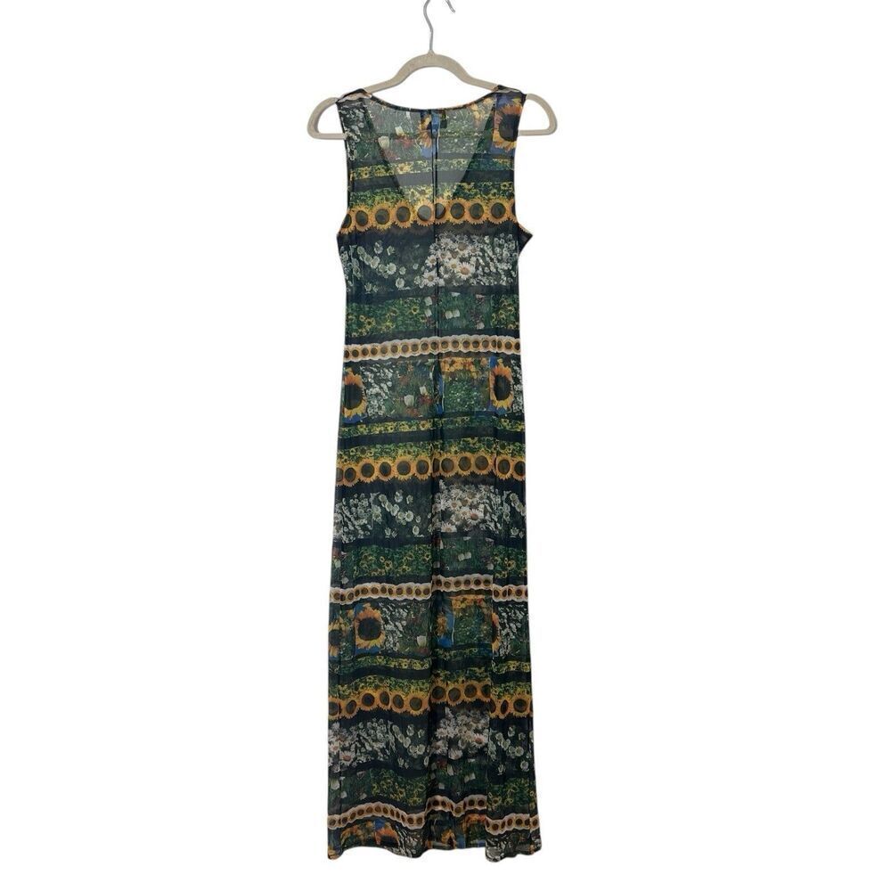 Tripp NYC Mesh Maxi Dress Size‎ L Y2K Forest Fairy Grunge V Neck - Picture 2 of 6